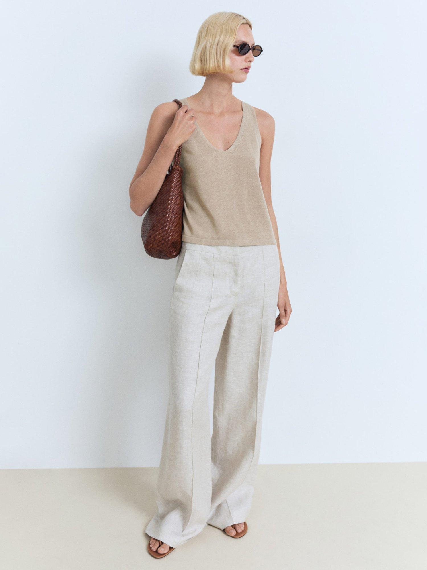 Product image 2 of 7, which shows Mango Vella V-Neck Fine Knit Top, Pastel Grey, XS