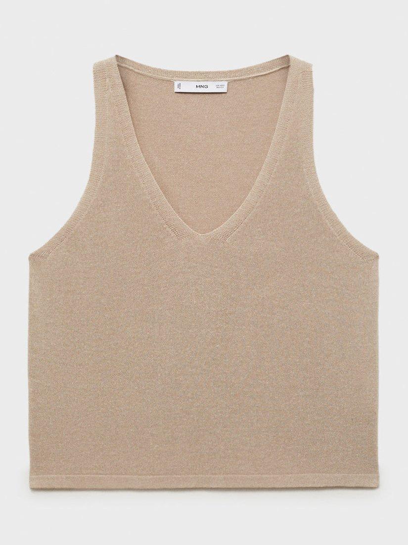 Product image 3 of 7, which shows Mango Vella V-Neck Fine Knit Top, Pastel Grey, XS