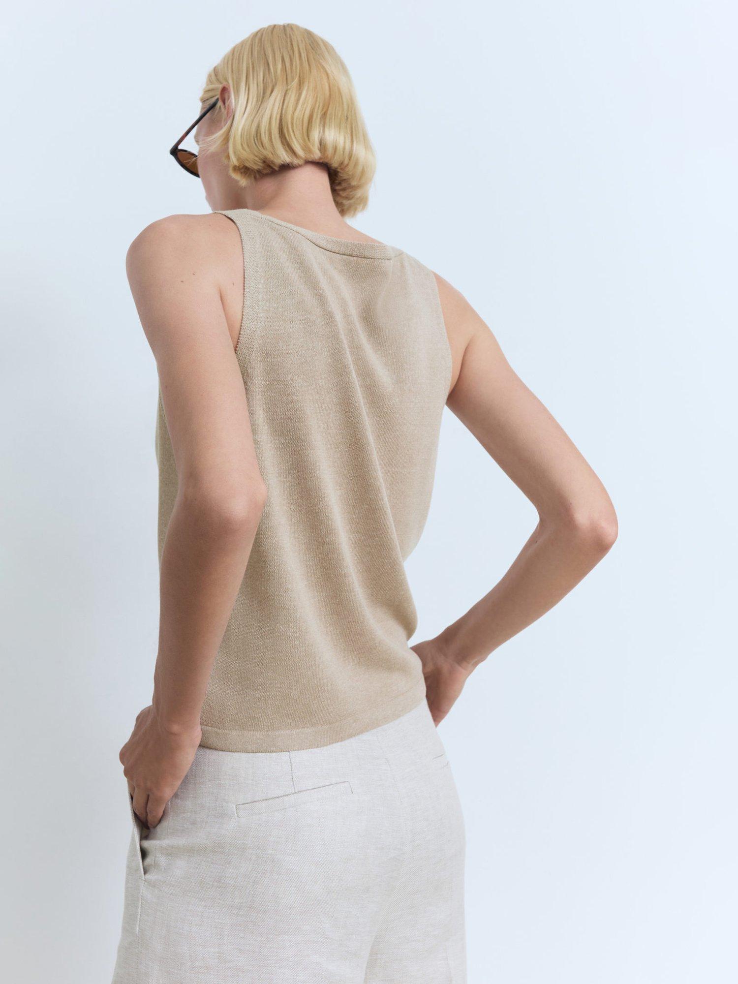 Product image 4 of 7, which shows Mango Vella V-Neck Fine Knit Top, Pastel Grey, XS