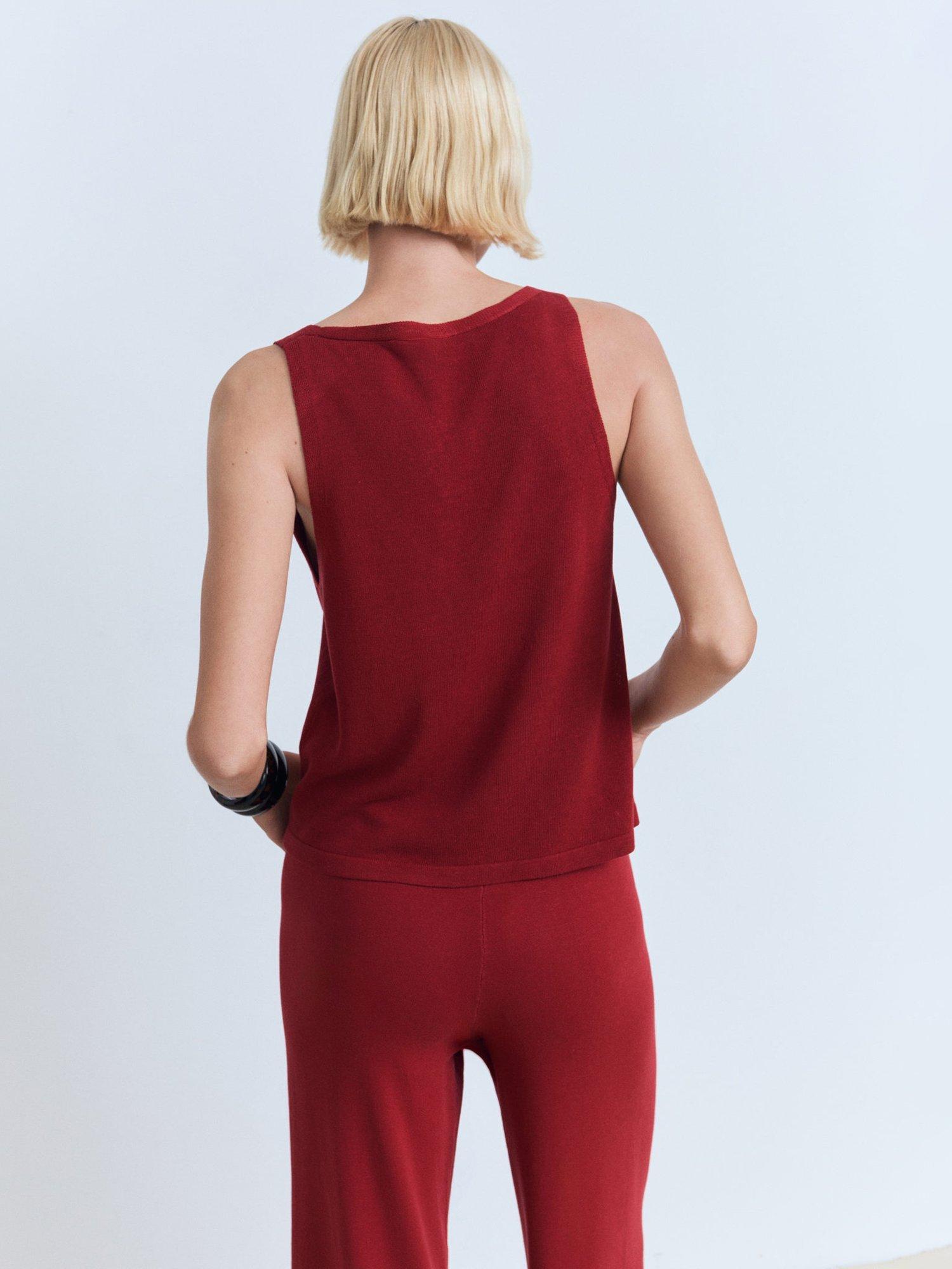 Product image 4 of 6, which shows Mango Vella V-Neck Fine Knit Top, Red, XL