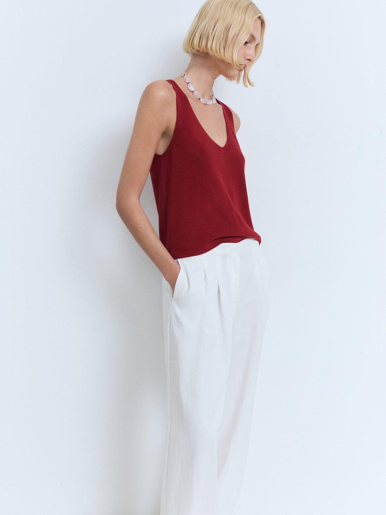 Product image 5 of 6, which shows Mango Vella V-Neck Fine Knit Top, Red, XL