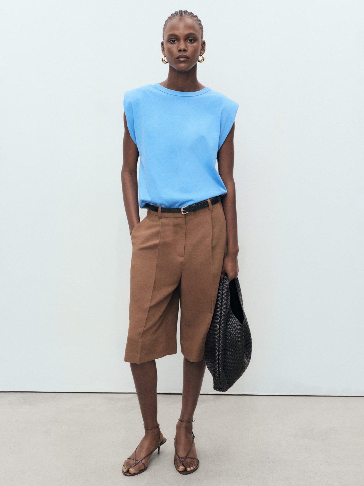 Product image 2 of 7, which shows Mango Viri Cap Sleeve Top, Medium Blue, 6XL