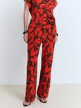 Mango Ibiza Leaf Print Trousers, Red