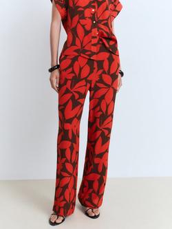 Mango Ibiza Leaf Print Trousers, Red, Red