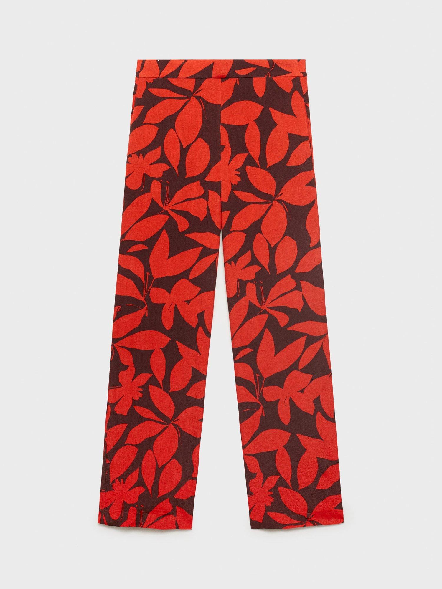 Product image 3 of 9, which shows Mango Ibiza Leaf Print Trousers, Red, S
