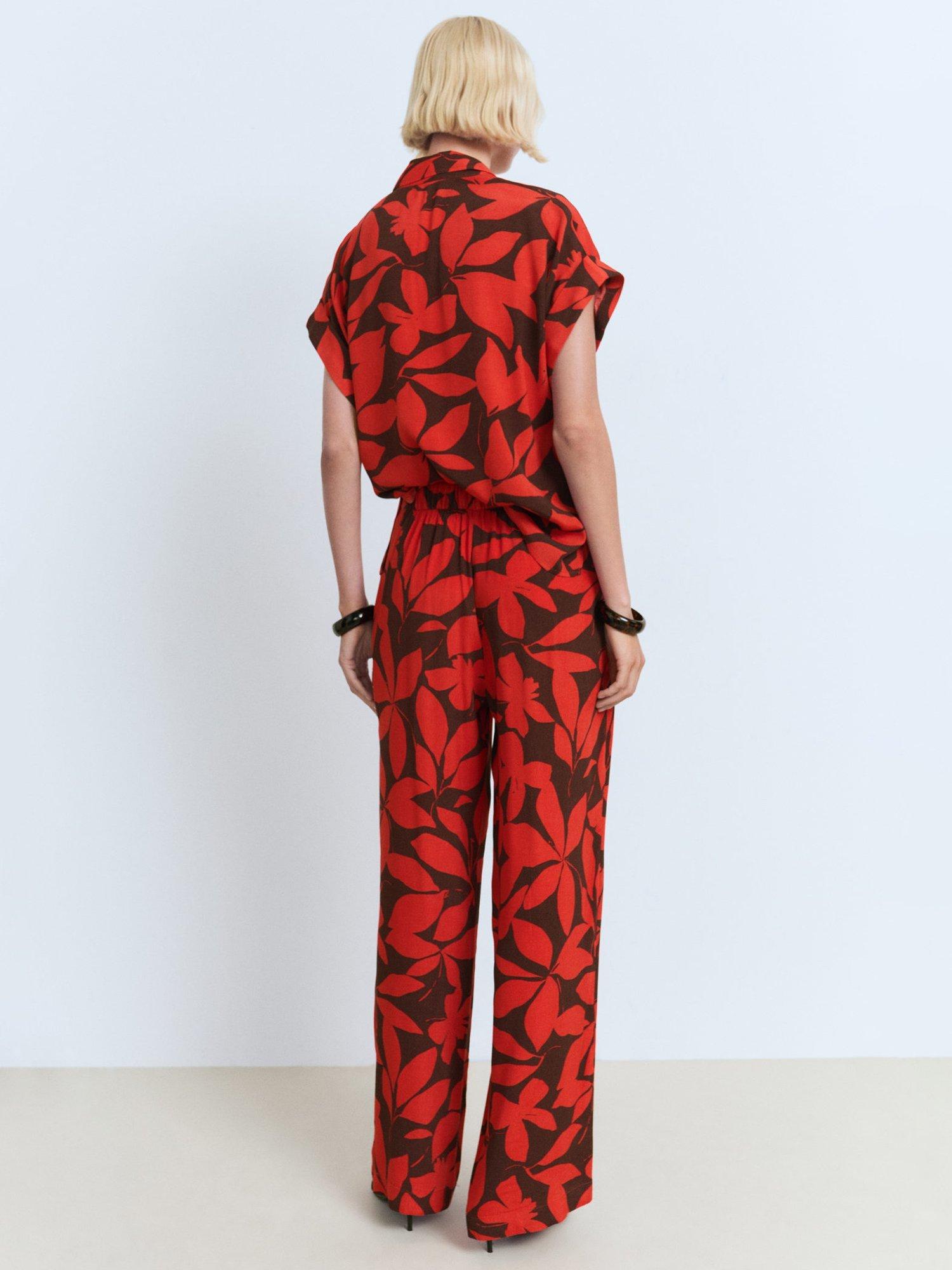 Product image 4 of 9, which shows Mango Ibiza Leaf Print Trousers, Red, S