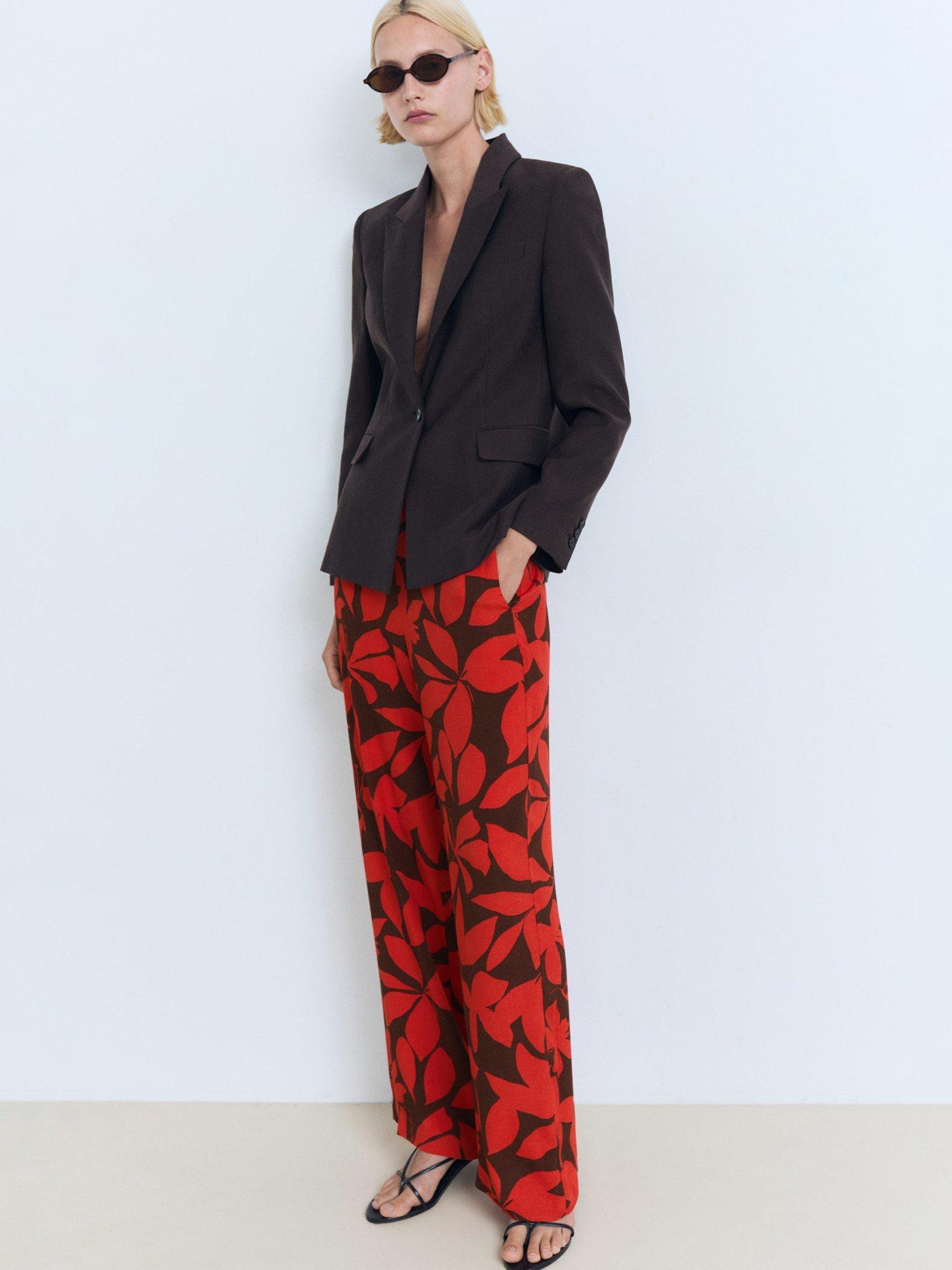 Product image 7 of 9, which shows Mango Ibiza Leaf Print Trousers, Red, S