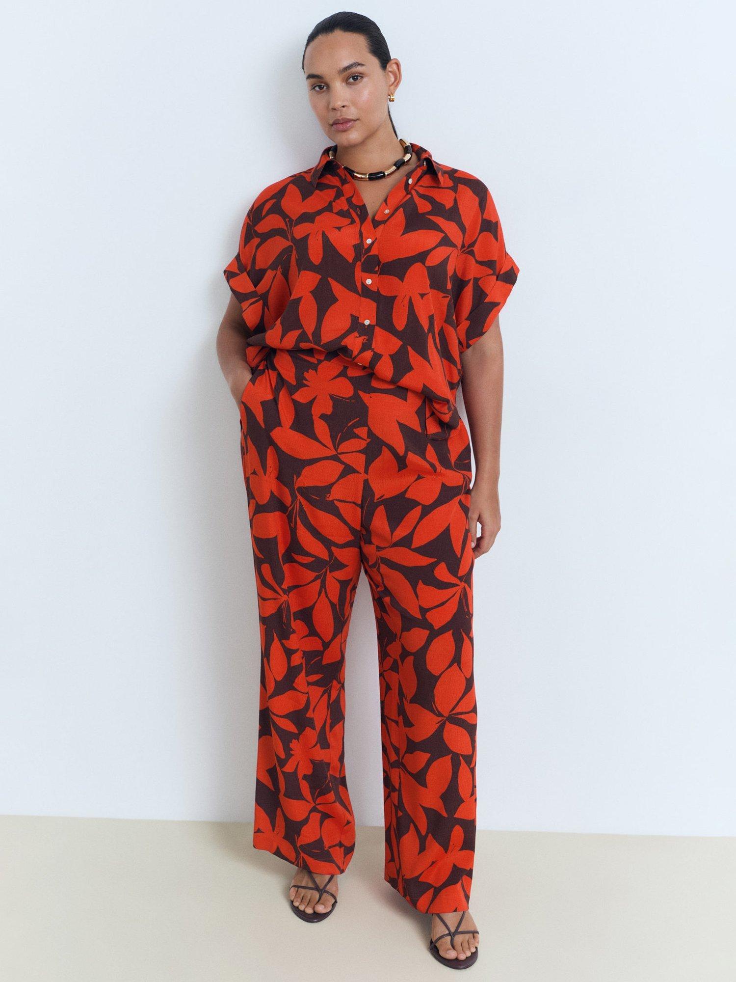 Product image 8 of 9, which shows Mango Ibiza Leaf Print Trousers, Red, S