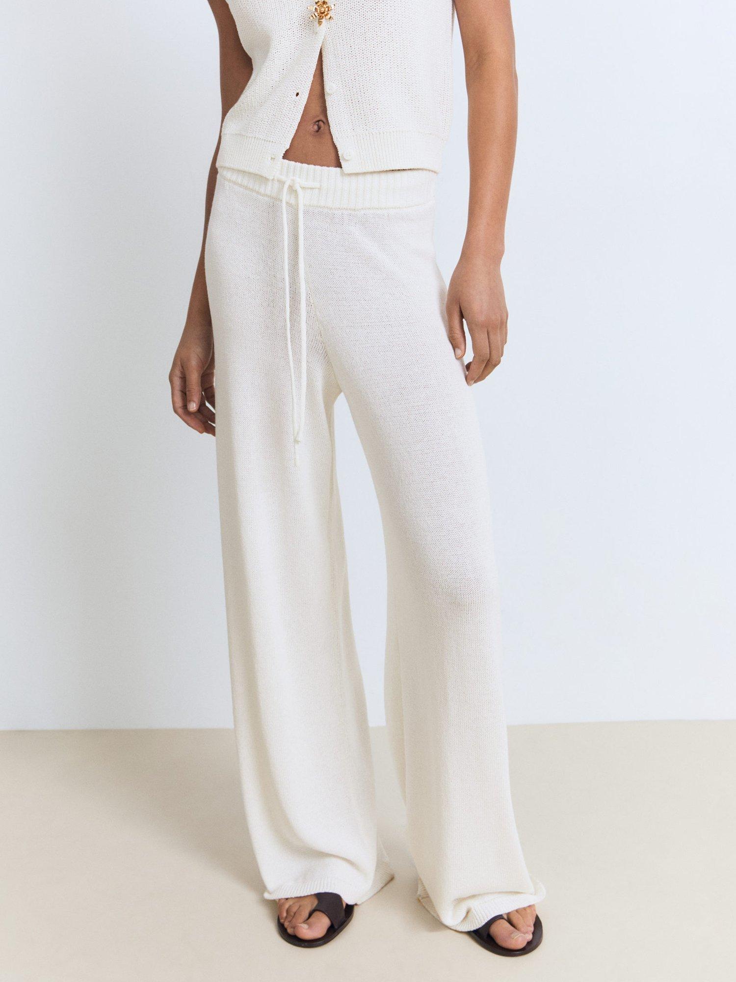Product image 1 of 8, which shows Mango Paloma Cotton blend Straight Knitted Trousers, White, L