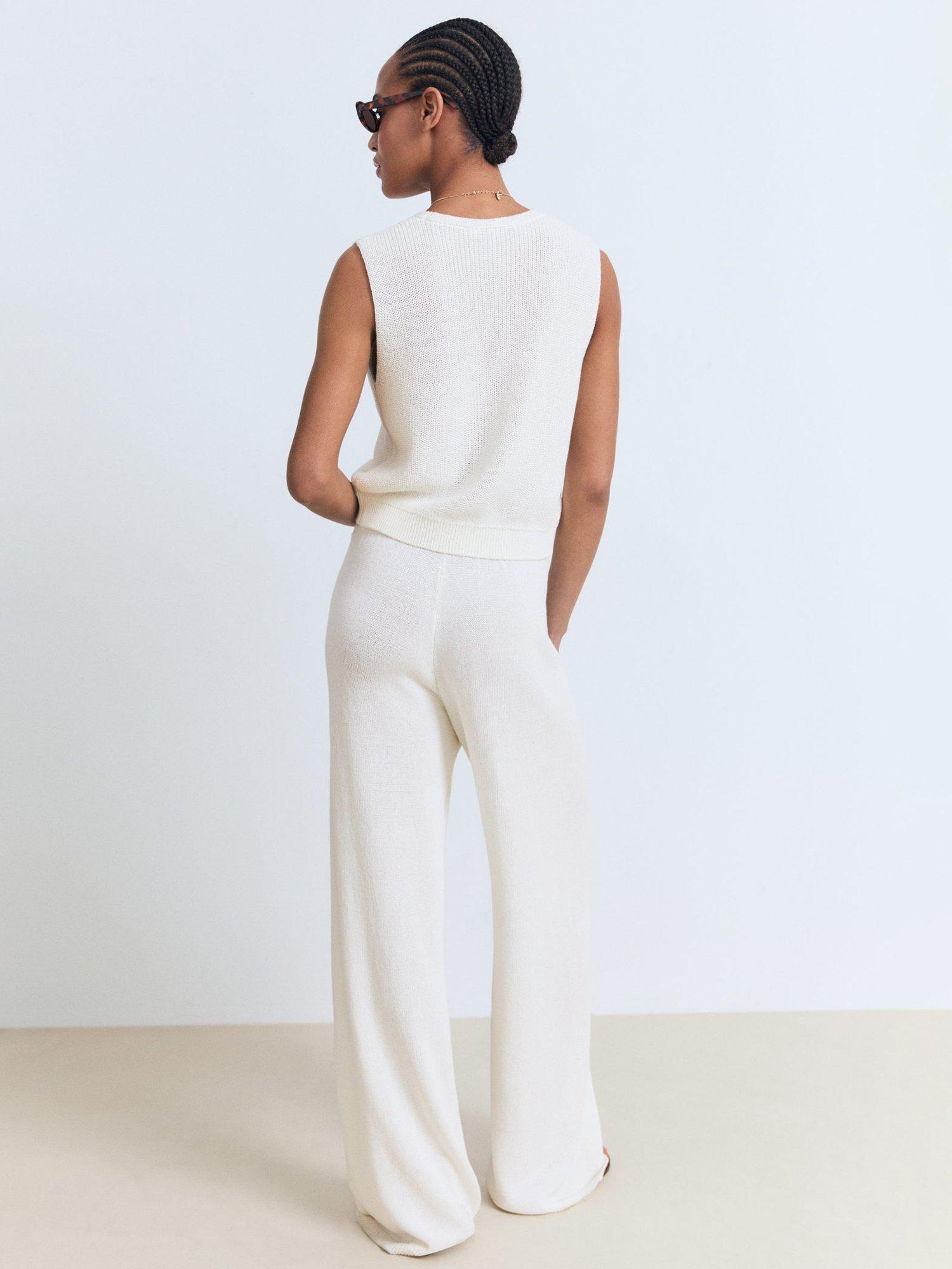 Product image 4 of 8, which shows Mango Paloma Cotton blend Straight Knitted Trousers, White, L