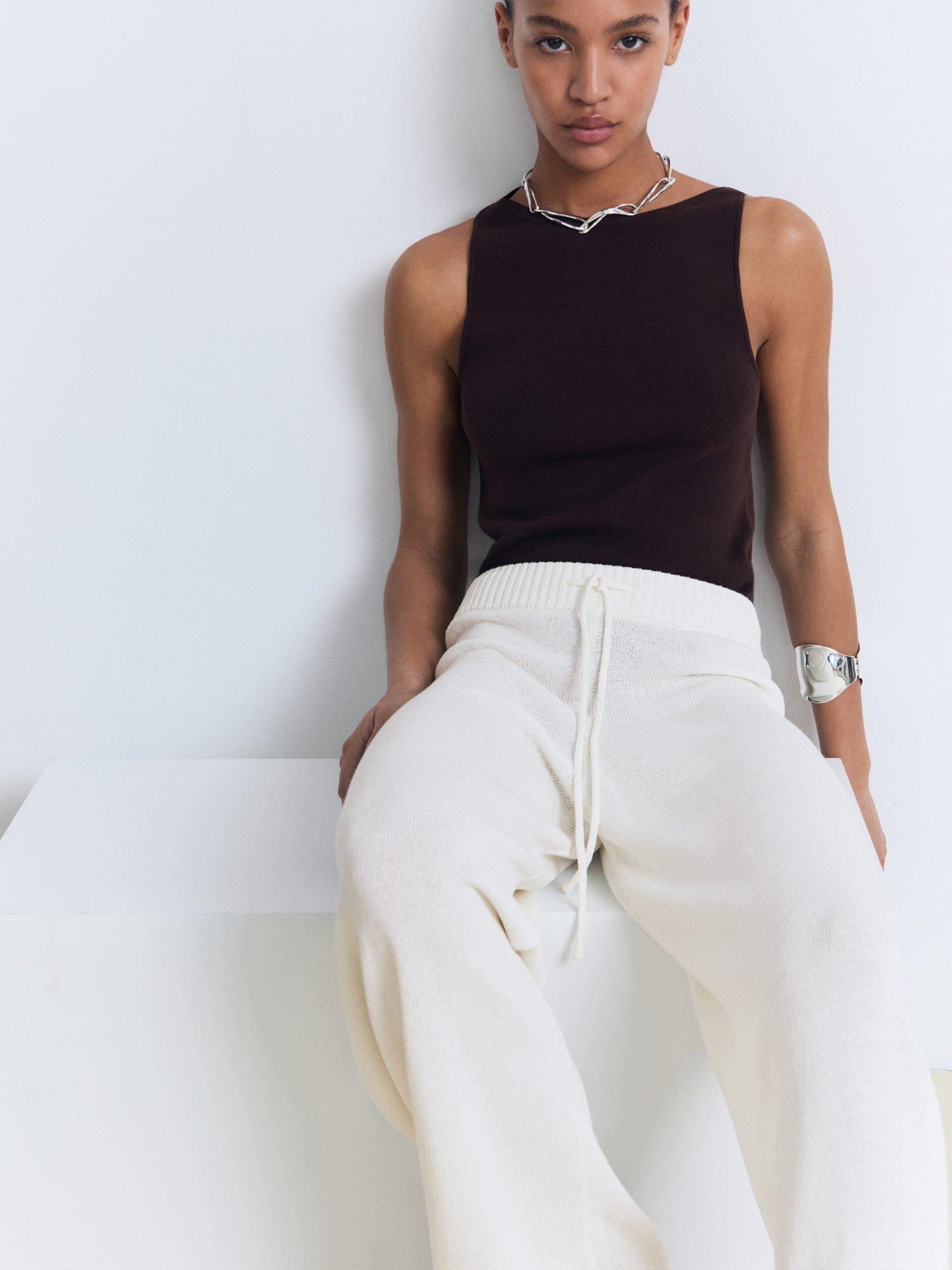 Product image 7 of 8, which shows Mango Paloma Cotton blend Straight Knitted Trousers, White, L