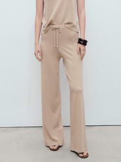 Mango Vella Straight Fine Knit Trousers, Pastel Grey