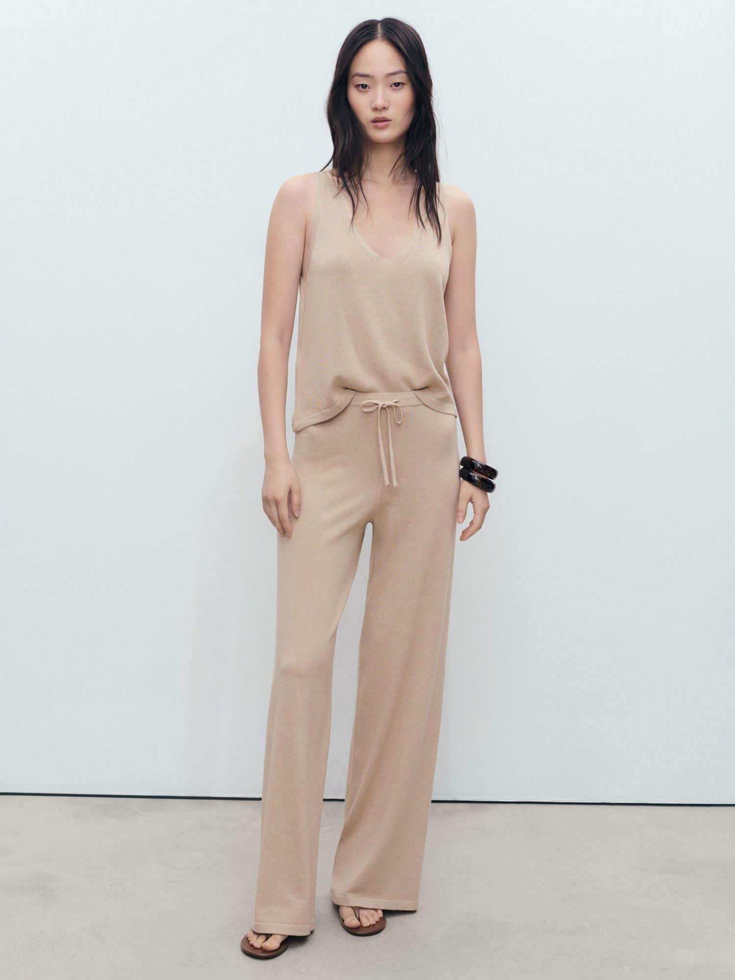 Product image 2 of 8, which shows Mango Vella Straight Fine Knit Trousers, Pastel Grey, L