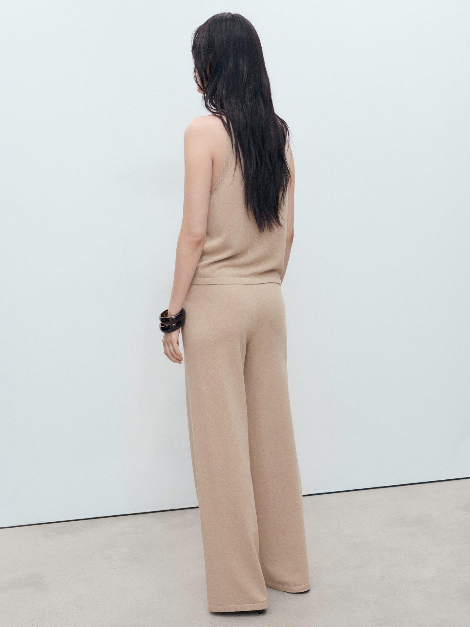 Product image 4 of 8, which shows Mango Vella Straight Fine Knit Trousers, Pastel Grey, L