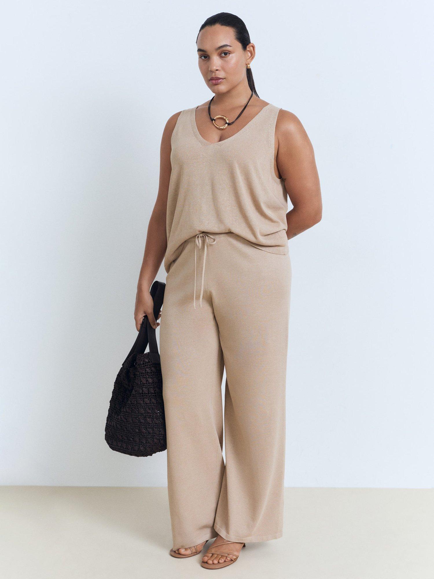 Product image 8 of 8, which shows Mango Vella Straight Fine Knit Trousers, Pastel Grey, L