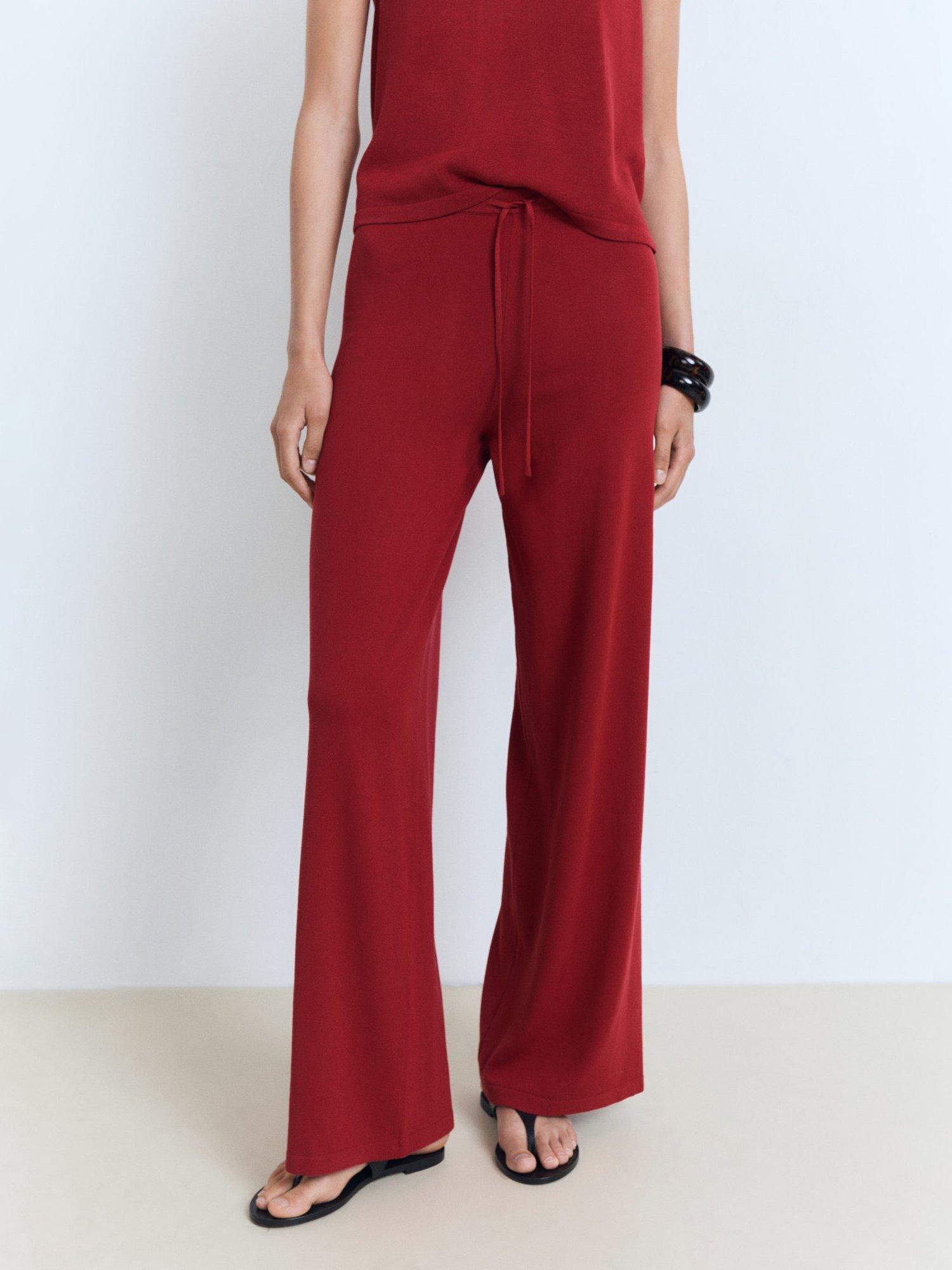 Product image 1 of 8, which shows Mango Vella Straight Fine Knit Trousers, Red, XS