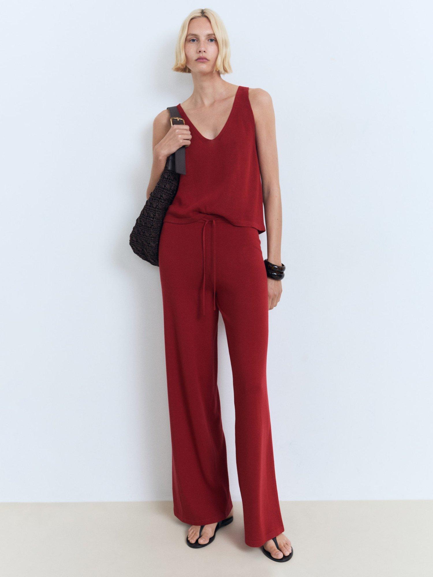 Product image 2 of 8, which shows Mango Vella Straight Fine Knit Trousers, Red, XS