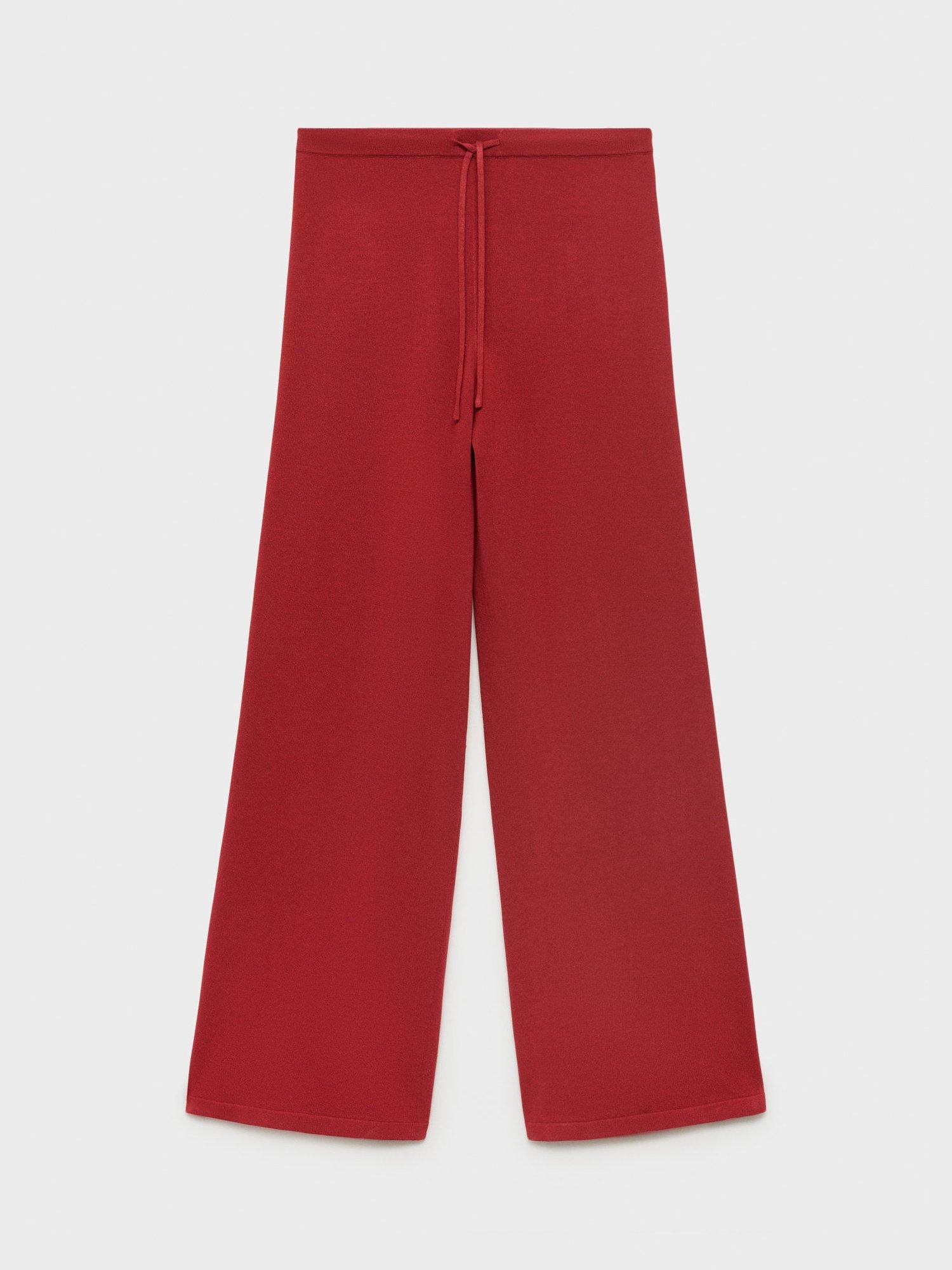 Product image 3 of 8, which shows Mango Vella Straight Fine Knit Trousers, Red, XS