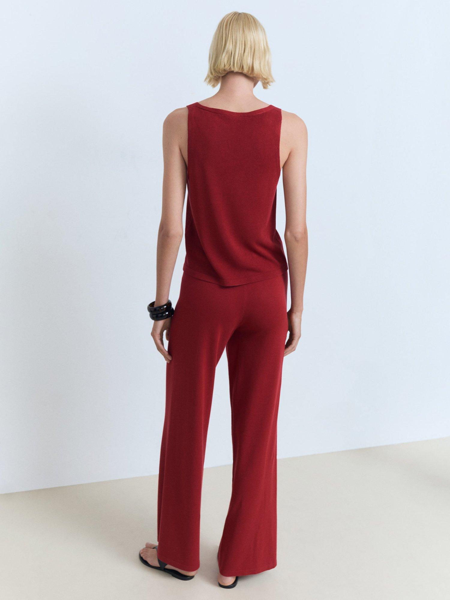 Product image 4 of 8, which shows Mango Vella Straight Fine Knit Trousers, Red, XS