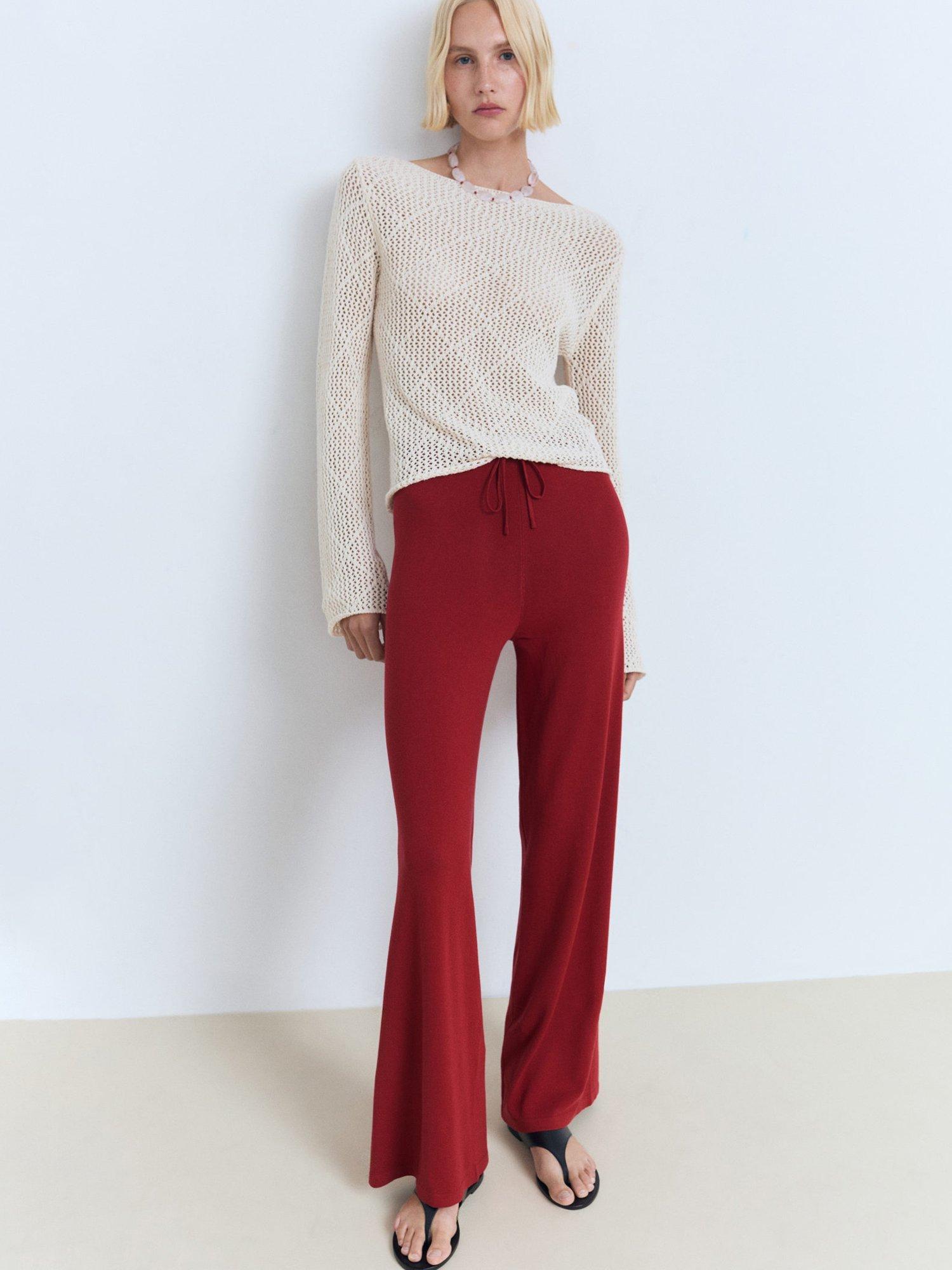 Product image 7 of 8, which shows Mango Vella Straight Fine Knit Trousers, Red, XS