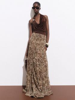 Mango Alare Metallic Stud Drape Top, Dark Brown - view 2, Dark Brown