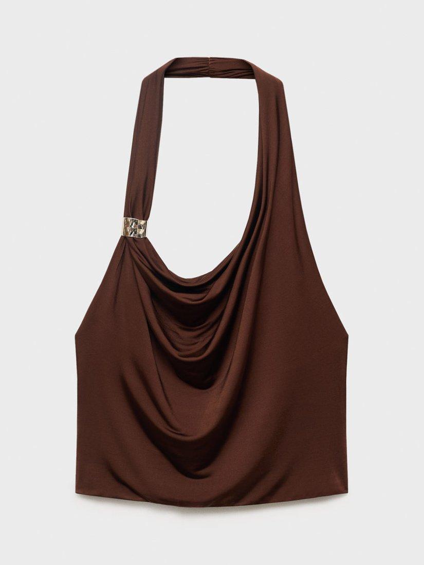 Product image 3 of 7, which shows Mango Alare Metallic Stud Drape Top, Dark Brown, L