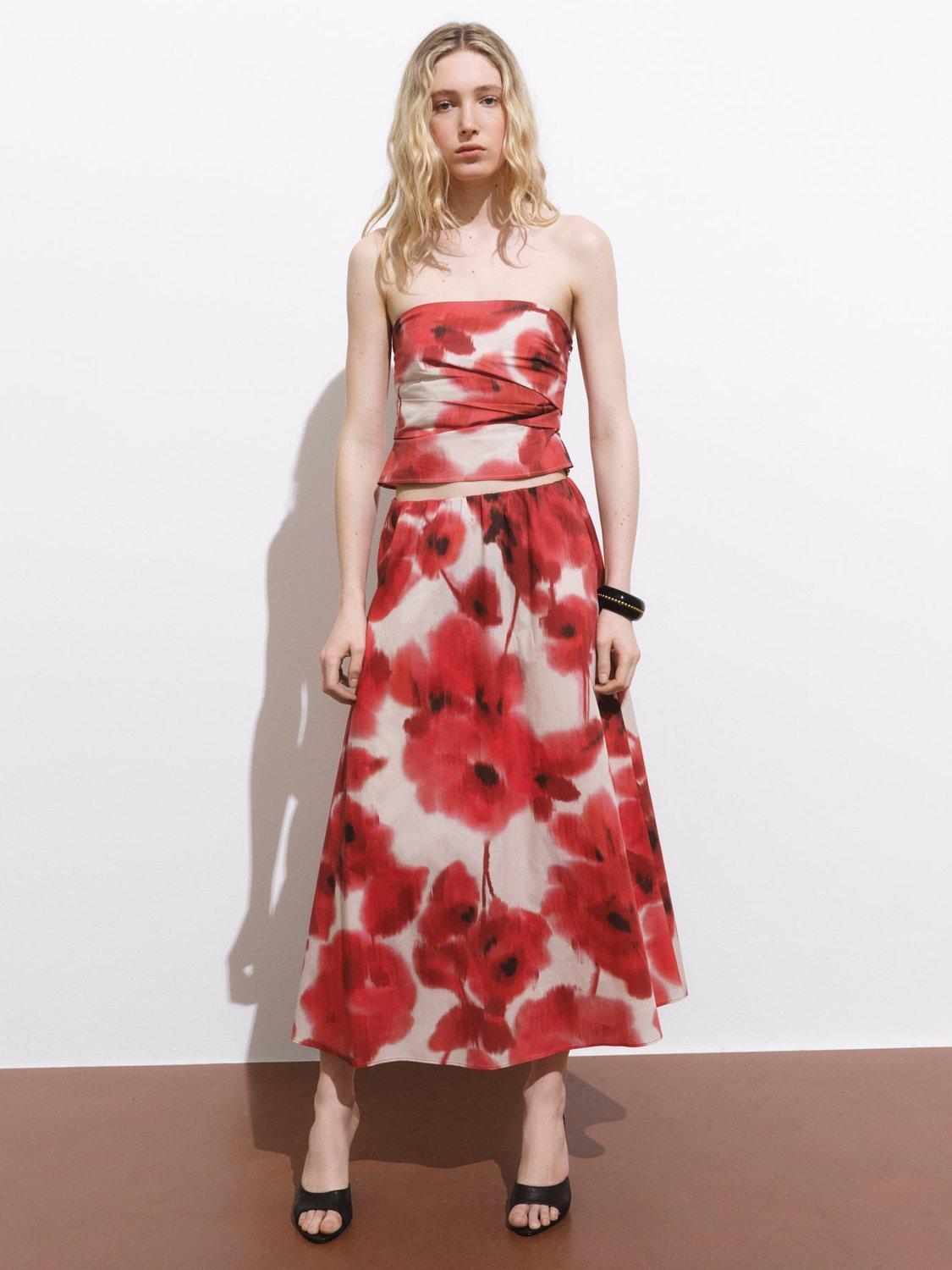 Product image 2 of 7, which shows Mango Aquare Abstract Floral Bandeau Top, Beige/Multi, L