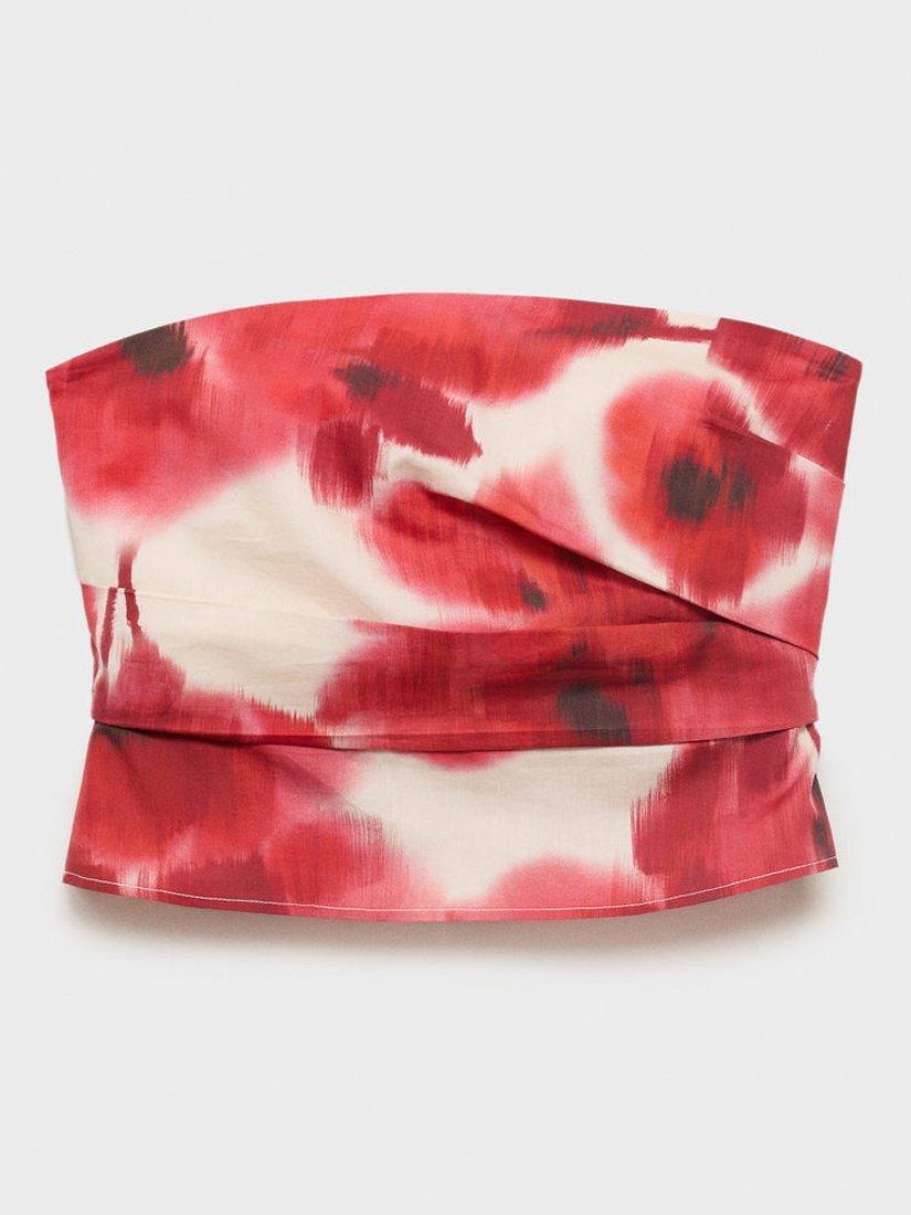 Product image 3 of 7, which shows Mango Aquare Abstract Floral Bandeau Top, Beige/Multi, L