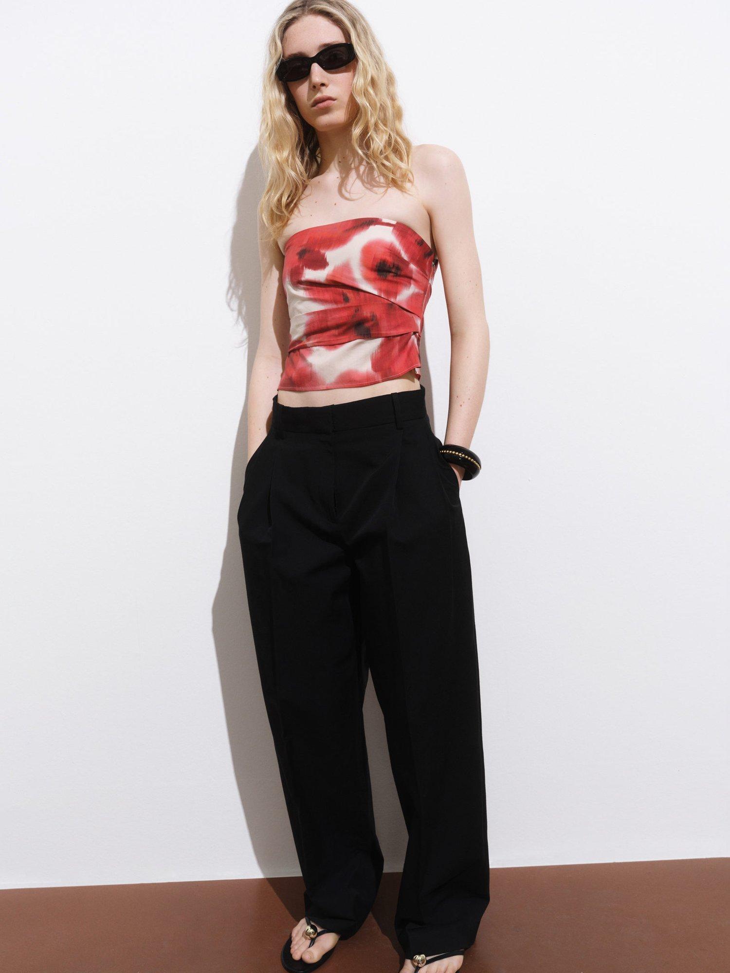 Product image 6 of 7, which shows Mango Aquare Abstract Floral Bandeau Top, Beige/Multi, L