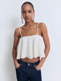 Mango Capipota Ruffle Knit Crop Top, White, White
