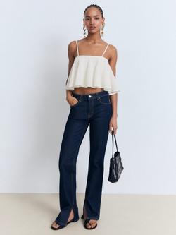 Mango Capipota Ruffle Knit Crop Top, White - view 2, White