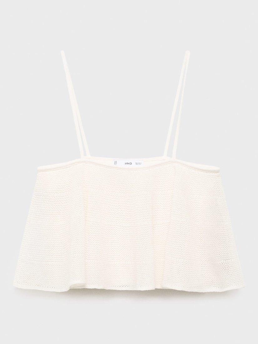Product image 3 of 7, which shows Mango Capipota Ruffle Knit Crop Top, White, L