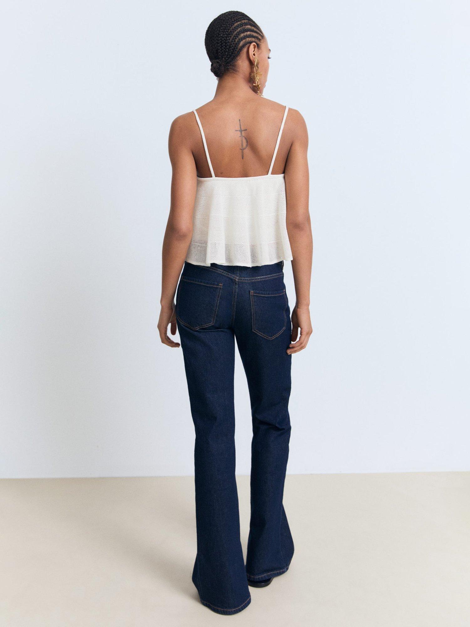 Product image 4 of 7, which shows Mango Capipota Ruffle Knit Crop Top, White, L