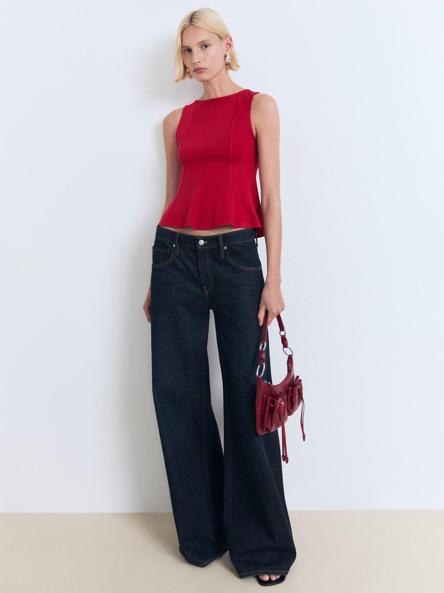 Product image 2 of 7, which shows Mango Coqui Peplum Hem Sleeveless Top, Red, XS