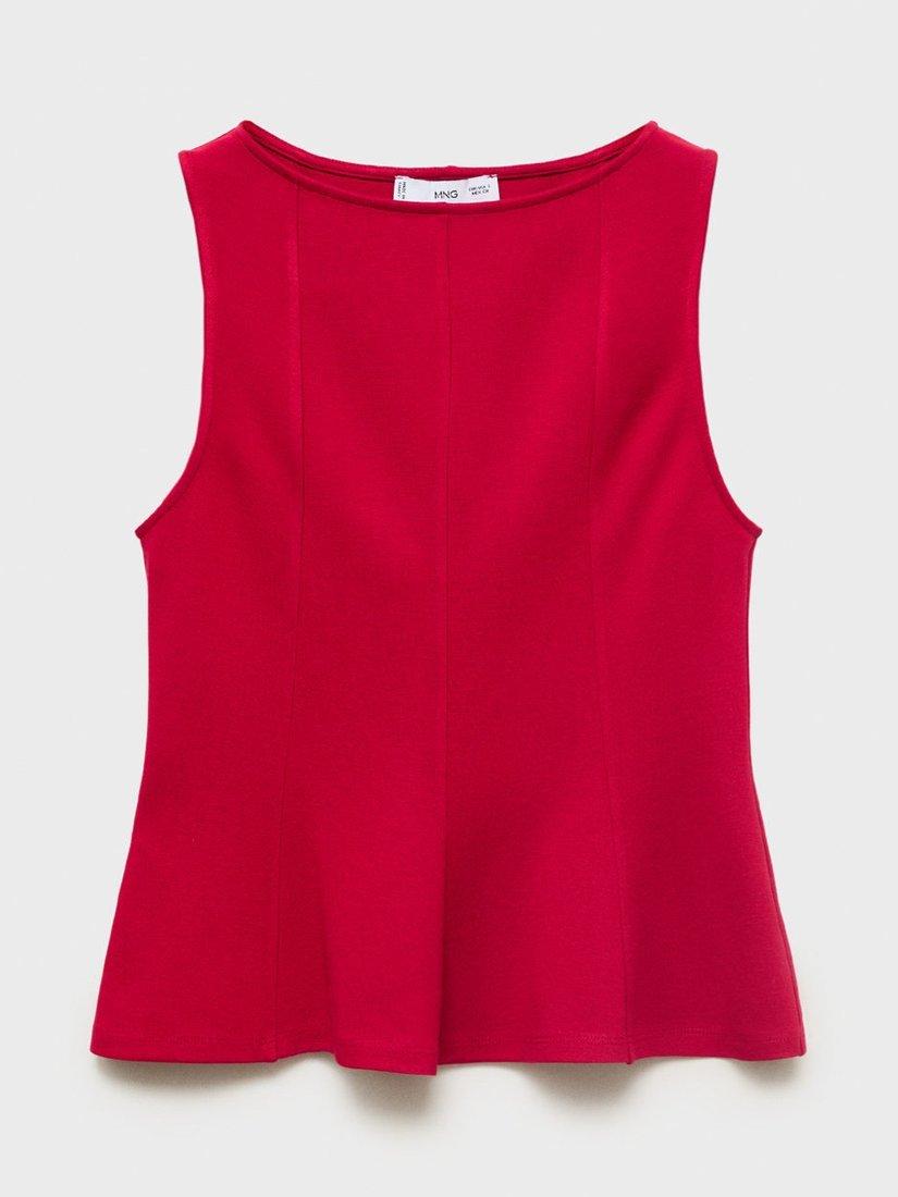 Product image 3 of 7, which shows Mango Coqui Peplum Hem Sleeveless Top, Red, XS