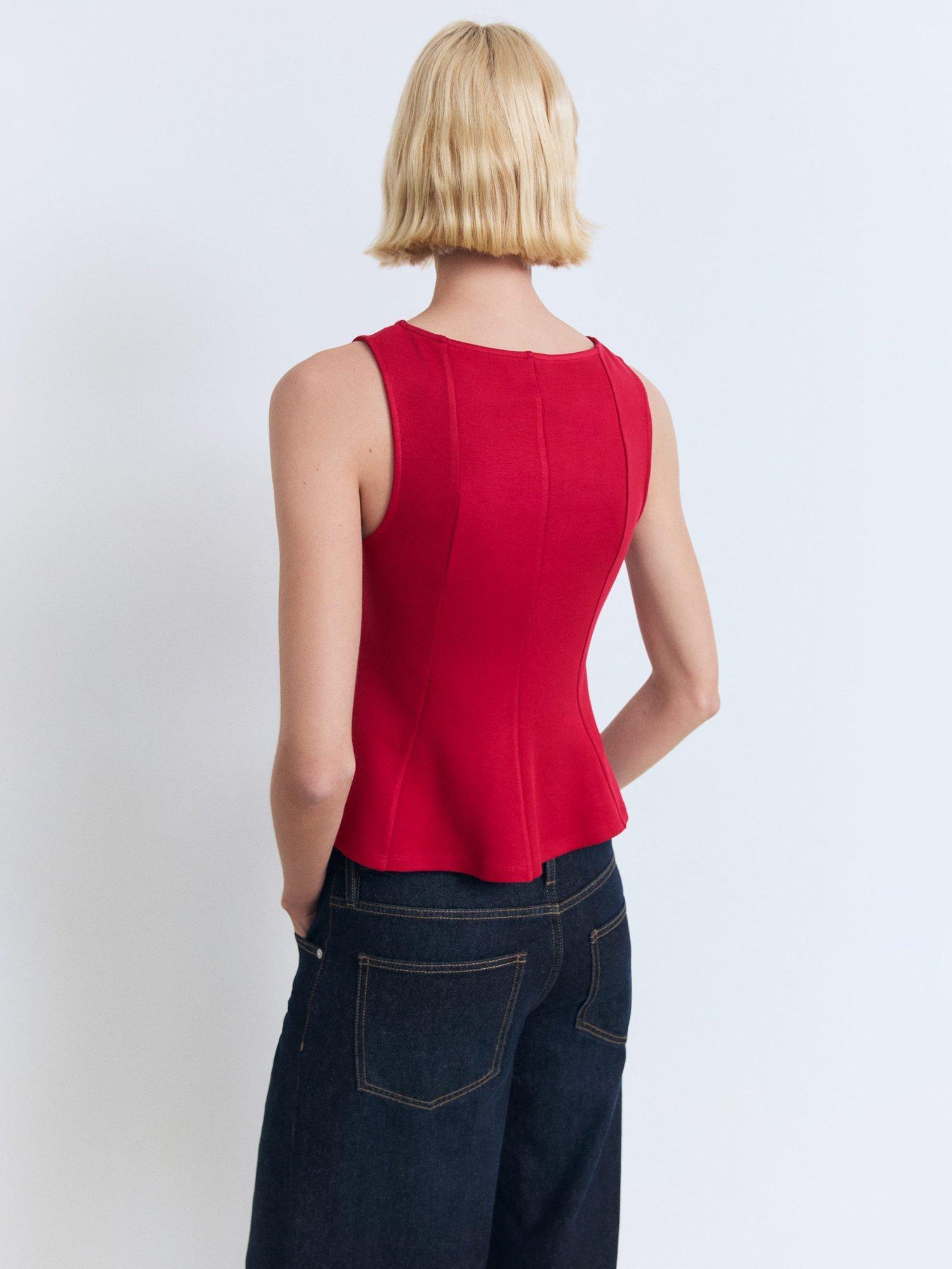 Product image 4 of 7, which shows Mango Coqui Peplum Hem Sleeveless Top, Red, XS