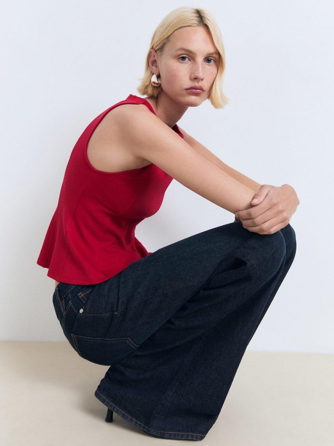 Product image 6 of 7, which shows Mango Coqui Peplum Hem Sleeveless Top, Red, XS