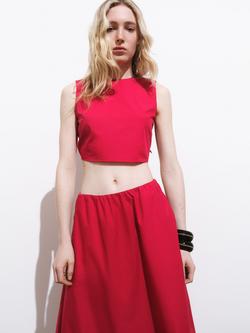 Mango Creta Knot Back Crop Top, Red, Red