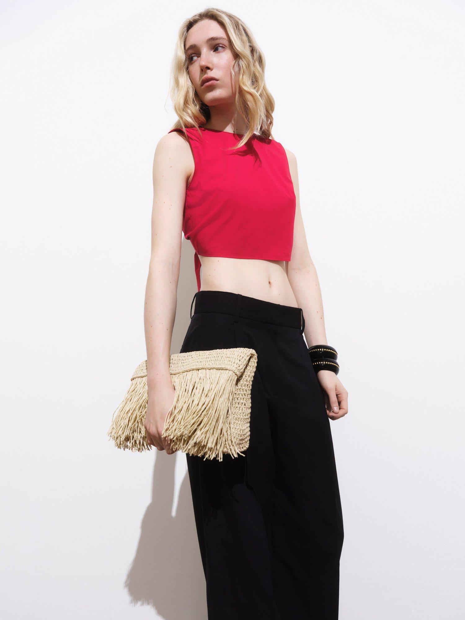 Product image 6 of 7, which shows Mango Creta Knot Back Crop Top, Red, L