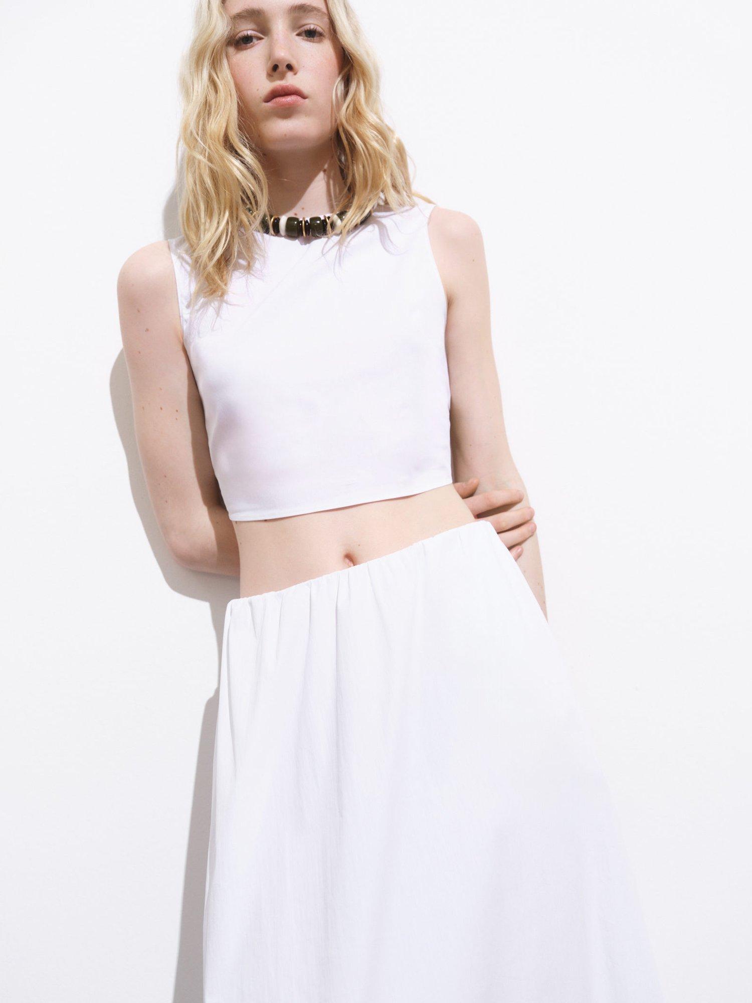 Product image 1 of 8, which shows Mango Creta Knot Back Crop Top, White, S