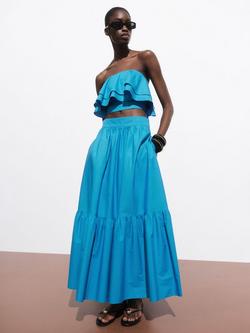 Mango Daiquiri Cotton Sleeveless Bandeau Neck Crop Top - view 2, Medium Blue