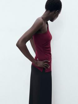 Mango David Asymmetric Drape Top, Dark Red