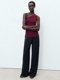 Mango David Asymmetric Drape Top, Dark Red