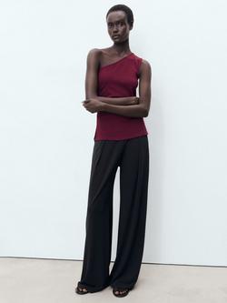 Mango David Asymmetric Drape Top - view 2, Dark Red