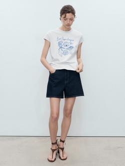 Mango Illustra Les Coquilles T-Shirt, Neutral/Blue - view 2, Neutral/Blue