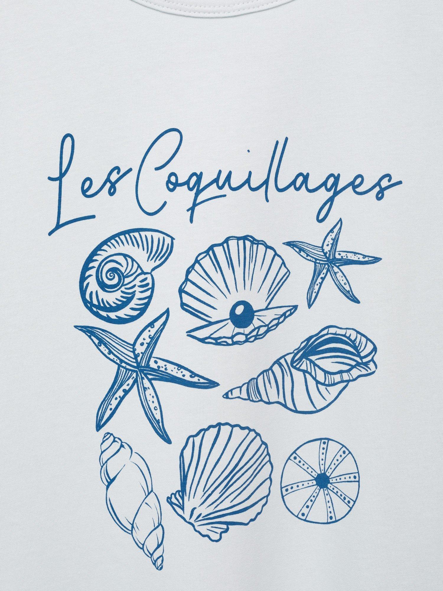 Product image 7 of 7, which shows Mango Illustra Les Coquilles T-Shirt, Neutral/Blue, XS