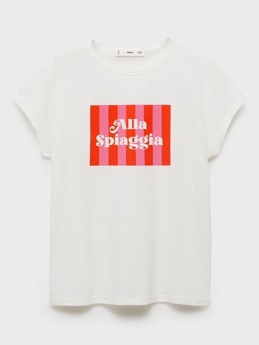 Product image 3 of 7, which shows Mango Illustra Alla Spiaggia T-Shirt, Neutral/Red, L