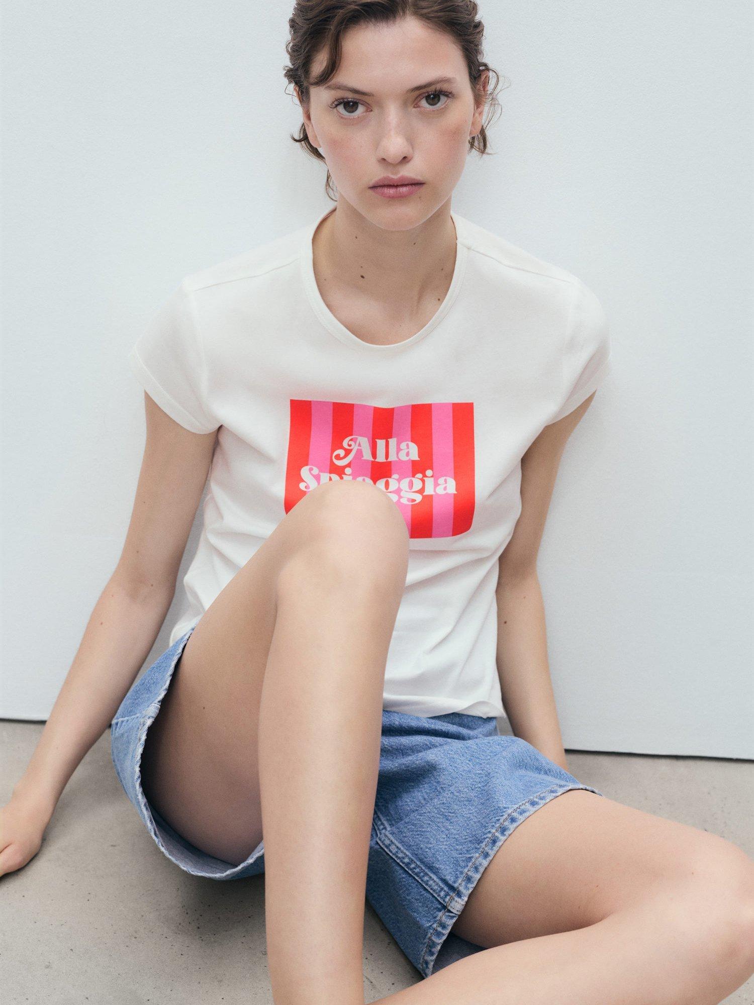 Product image 6 of 7, which shows Mango Illustra Alla Spiaggia T-Shirt, Neutral/Red, L