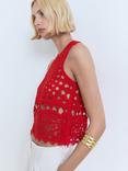 Mango Kles Open Stitch Crochet Top, Red