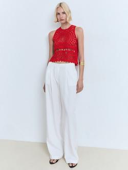 Mango Kles Open Stitch Crochet Top, Red - view 2, Red